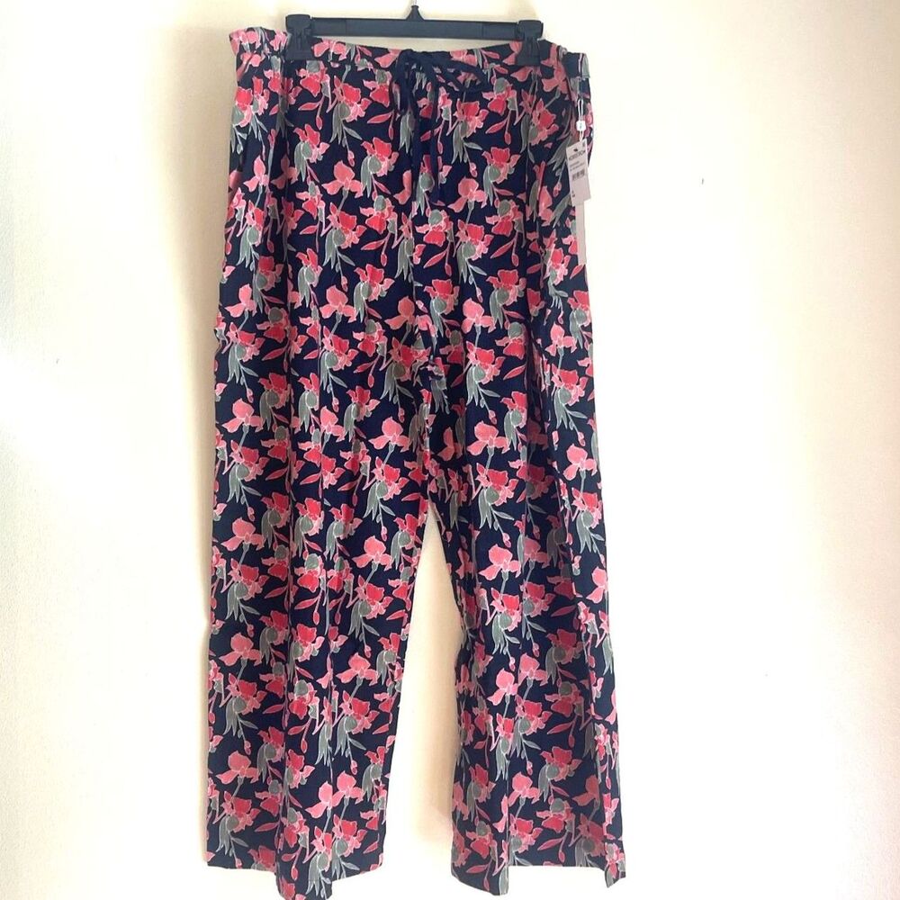 Caslon Floral Linen Blend Wide Leg Pants 2X Pull On Elastic Waist Coastal Summer - Picture 2 of 13